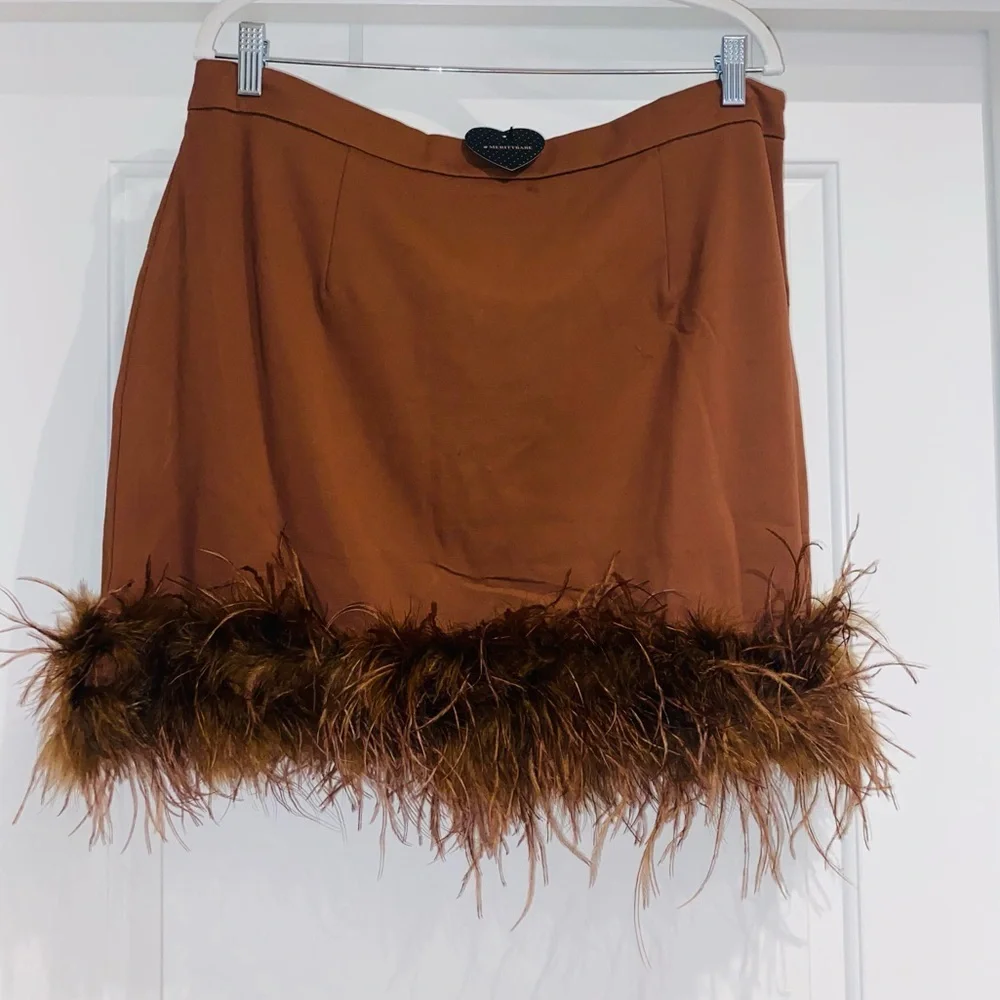 Brown Feather Trim Skirt - Picture 2 of 2